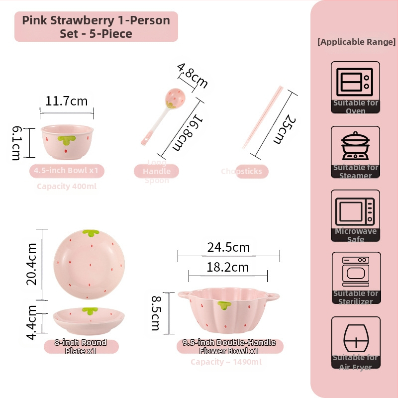 Κοστούμι πιάτων φράουλα για το σπίτι, χαριτωμένο κοστούμι επιτραπέζιων σκευών, δημιουργικό κοστούμι πιάτων ρυζιού υψηλής αξίας, μπολ κοστούμι