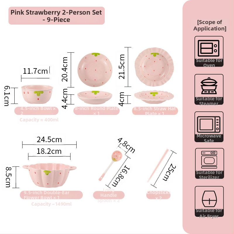 Κοστούμι πιάτων φράουλα για το σπίτι, χαριτωμένο κοστούμι επιτραπέζιων σκευών, δημιουργικό κοστούμι πιάτων ρυζιού υψηλής αξίας, μπολ κοστούμι