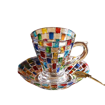 Ekspordi kõrge värviväärtusega värvitud kristallklaasist kohvitass ja alustass, mis sobib SRT-ga