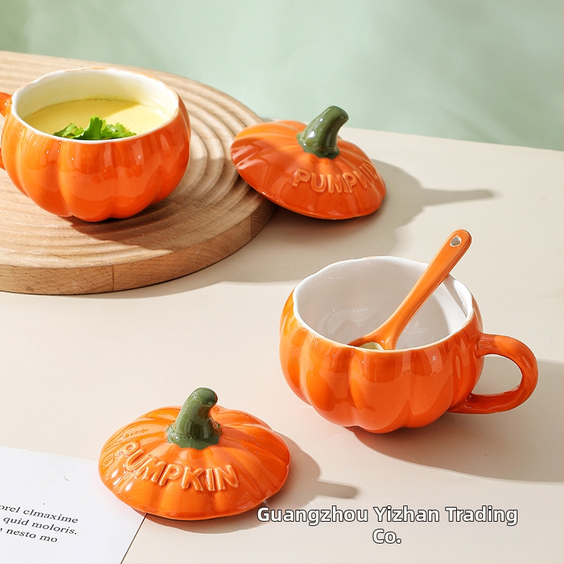Креативна керамична чаша с тиква, празнична чаша за закуска, овесена каша, мляко, чаша с капак и лъжица, кръстосана чаша, Коледа