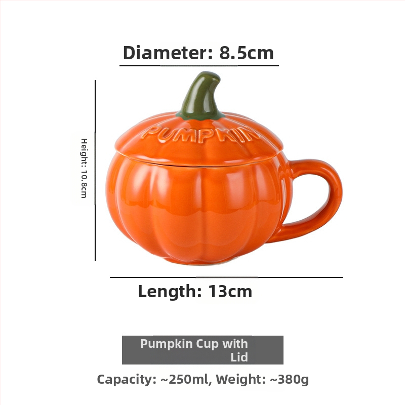 Radoša keramikas ķirbju krūze ar svētku brokastu auzu pārslu piena krūzi ar vāku un karoti, krusteniska Ziemassvētku krūze