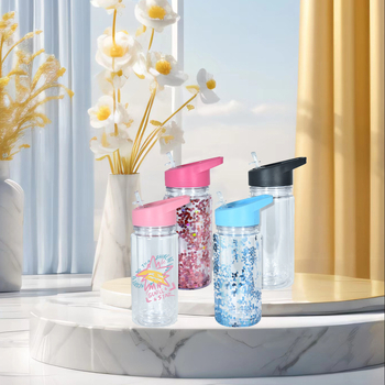 Dvisluoksnis 300 ml vaikiškas dugnas su skylutėmis, sportinis šiaudelių puodelis, blizgučiais, blizgučiais iš popieriaus, „pasidaryk pats“ puodelis sniego gniūžtėmis