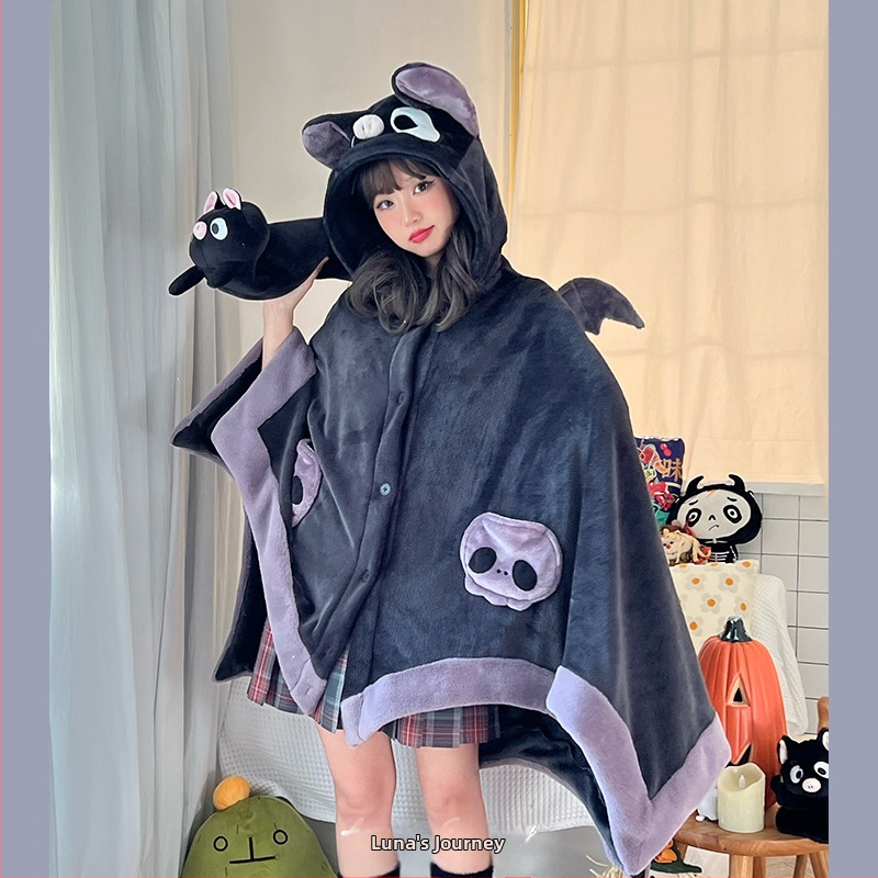Luna Wonderful Journey Little Bat Air Conditioning Blanket Coral Fleece Obed Pyžamo Shawl Cape Hooded Night Shirt Cute
