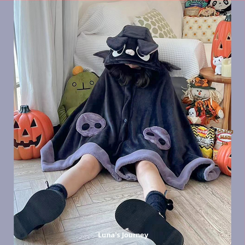 Luna Wonderful Journey Little Bat Air Conditioning Blanket Coral Fleece Obed Pyžamo Shawl Cape Hooded Night Shirt Cute