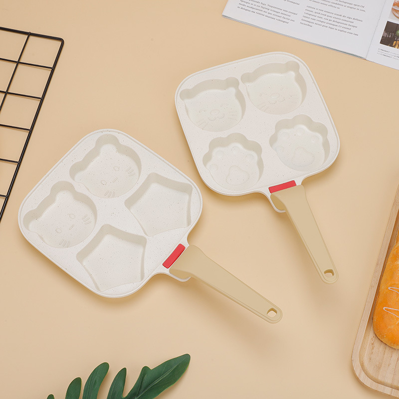 Tarpvalstybinė buitinė daugiafunkcinė vaikų animacinė keturių skylučių kiaušinių keptuvė neprideganti „Maifan“ akmens keptuvė mėsainių puodas