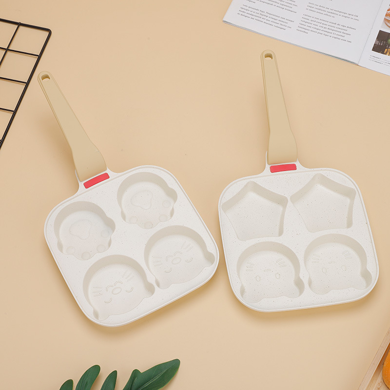 Tarpvalstybinė buitinė daugiafunkcinė vaikų animacinė keturių skylučių kiaušinių keptuvė neprideganti „Maifan“ akmens keptuvė mėsainių puodas