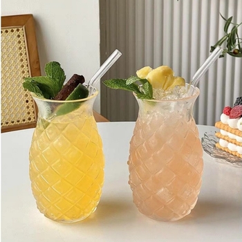 Cupă de ananas de înaltă calitate, rezistentă la temperaturi ridicate, din sticlă transparentă, pentru suc, pentru femei, de vară, cu băutură rece, cu pai