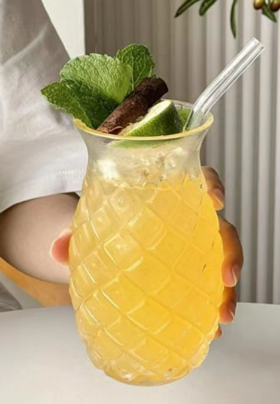 Cupă de ananas de înaltă calitate, rezistentă la temperaturi ridicate, din sticlă transparentă, pentru suc, pentru femei, de vară, cu băutură rece, cu pai