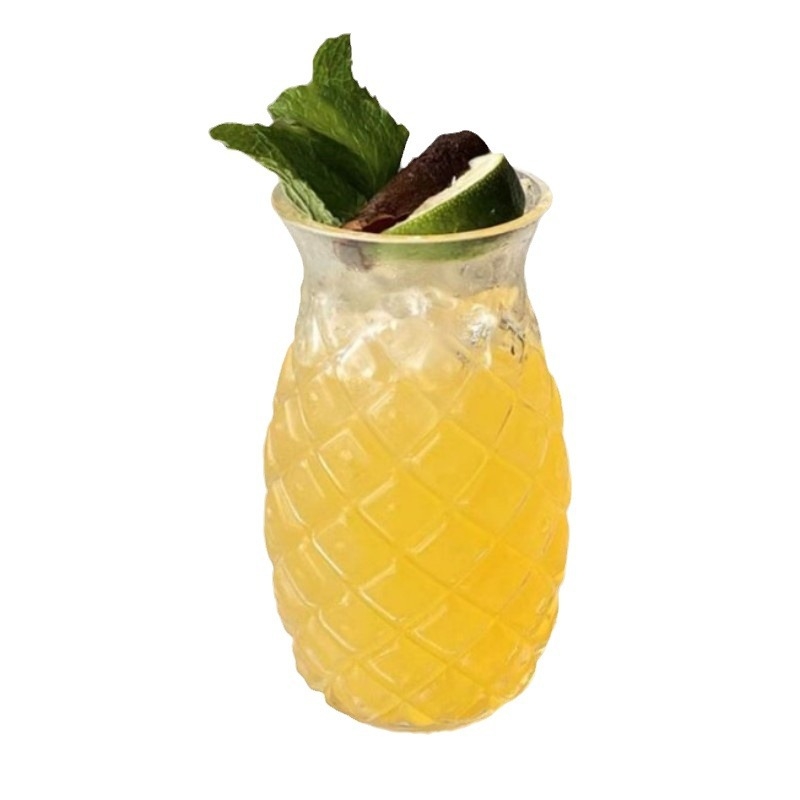 Cupă de ananas de înaltă calitate, rezistentă la temperaturi ridicate, din sticlă transparentă, pentru suc, pentru femei, de vară, cu băutură rece, cu pai