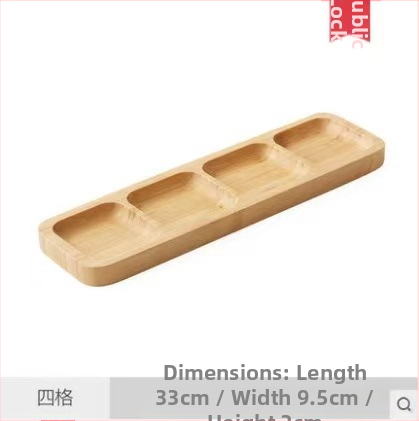 Japoniška medinė džiovintų vaisių lėkštė, užkandžių dėžutė, pagardų padažo indas, bambuko skyreliais užkandžiai, džiovintų vaisių dėžutės papuošalai