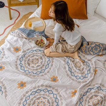 Pătură de vară cu patru straturi de tifon, pătură răcoroasă, bumbac pur, îngroșat, extra mare, cu aer condiționat, lavabilă la mașină, husă de canapea, pătură