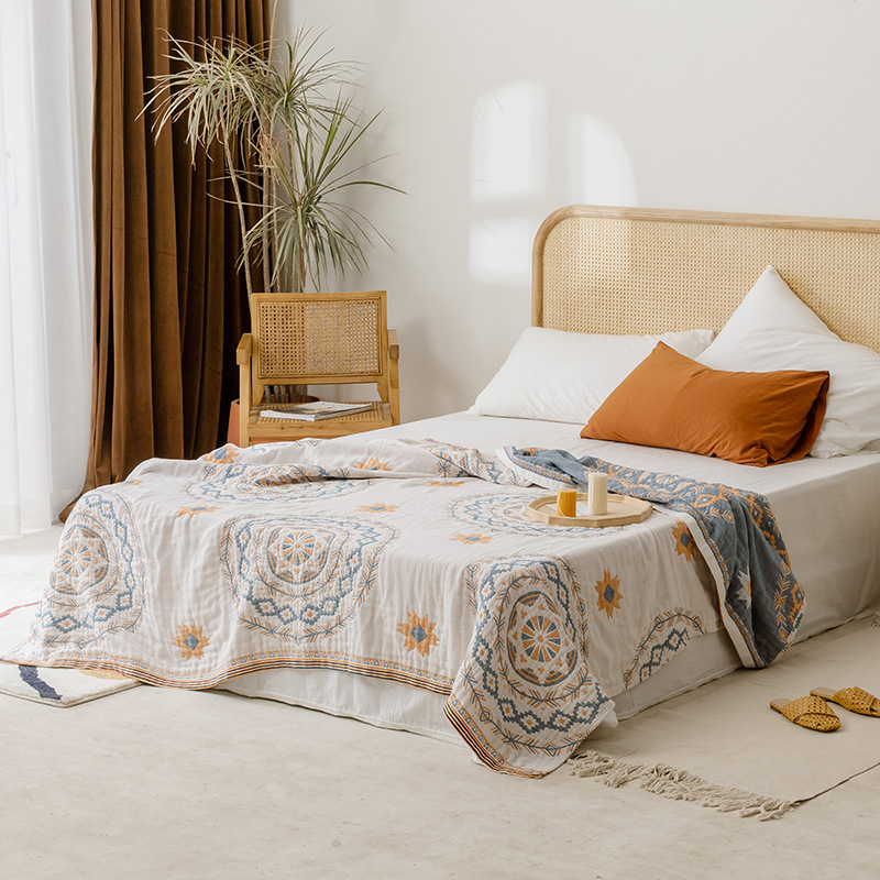 Pătură de vară cu patru straturi de tifon, pătură răcoroasă, bumbac pur, îngroșat, extra mare, cu aer condiționat, lavabilă la mașină, husă de canapea, pătură