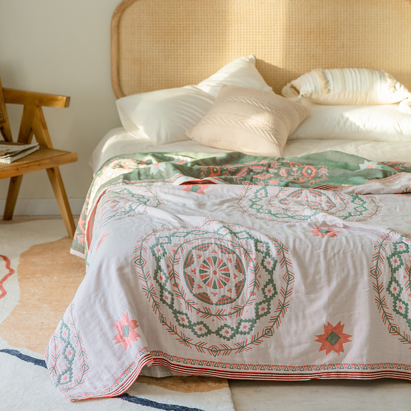 Pătură de vară cu patru straturi de tifon, pătură răcoroasă, bumbac pur, îngroșat, extra mare, cu aer condiționat, lavabilă la mașină, husă de canapea, pătură