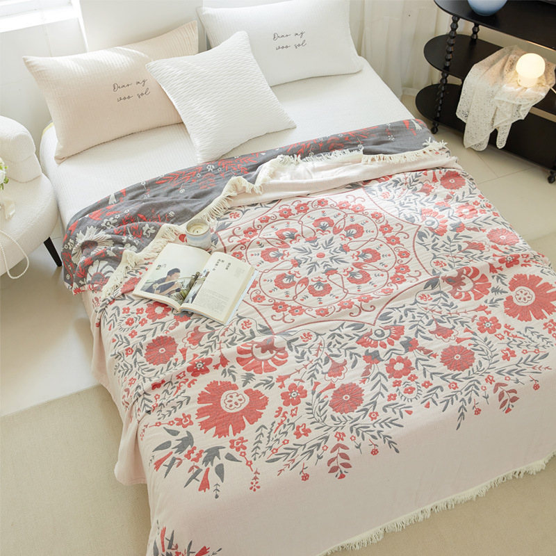 Pătură cu cinci straturi de bumbac, tifon, prosop, pilotă de vară, pilotă simplă și dublă, cu aer condiționat, pătură pentru canapea din bumbac pentru adulți