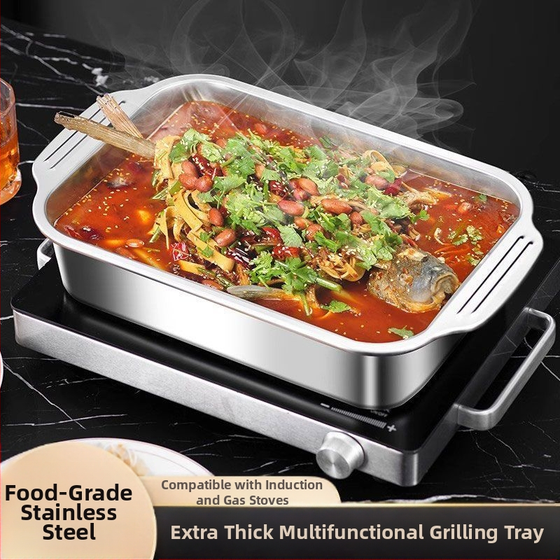 Roostevabast terasest kandik, äriline ristkülikukujuline plaat, BBQ, grillitud kala, majapidamise rauast plaat, suure kaanega bassein, eriti suur küpsetusplaat