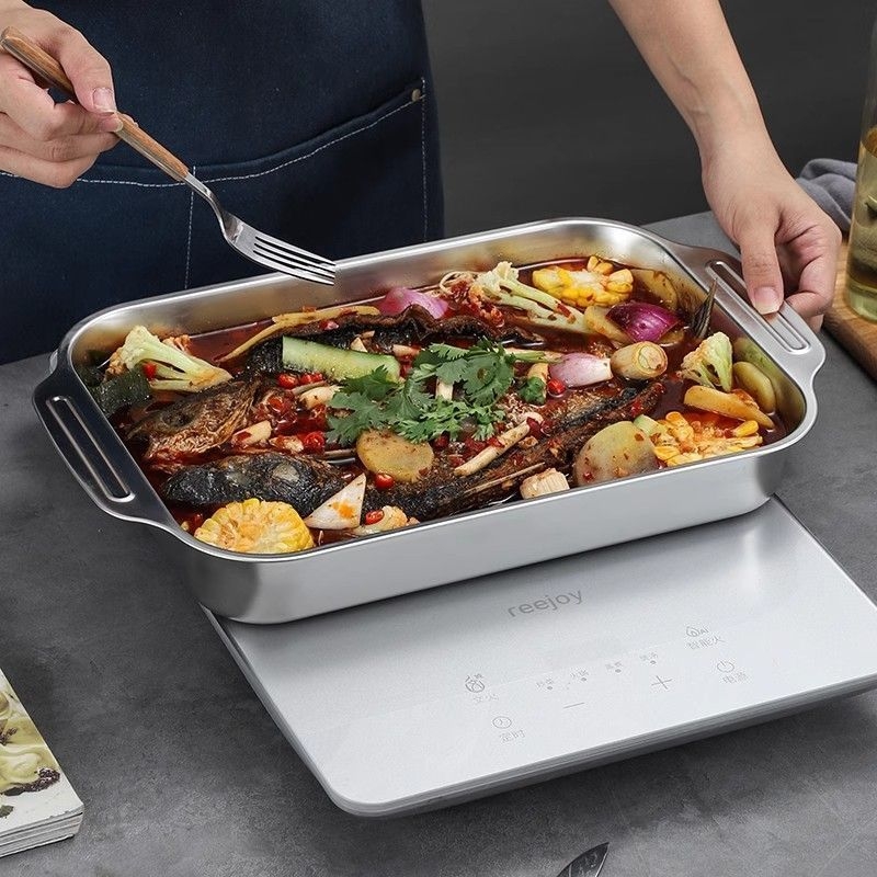 Roostevabast terasest kandik, äriline ristkülikukujuline plaat, BBQ, grillitud kala, majapidamise rauast plaat, suure kaanega bassein, eriti suur küpsetusplaat