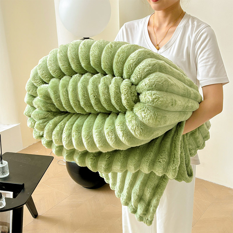 Трансгранично раирано одеяло, зимно двустранно одеяло с плюшено зайче, офис одеяло за дрямка, одеяло за климатик, одеяло за диван, чаршаф за легло