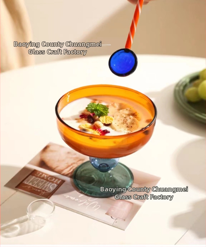 Търговия на едро домакинска цветна стъклена десертна купа, плодова чиния, купа за сладолед и салата