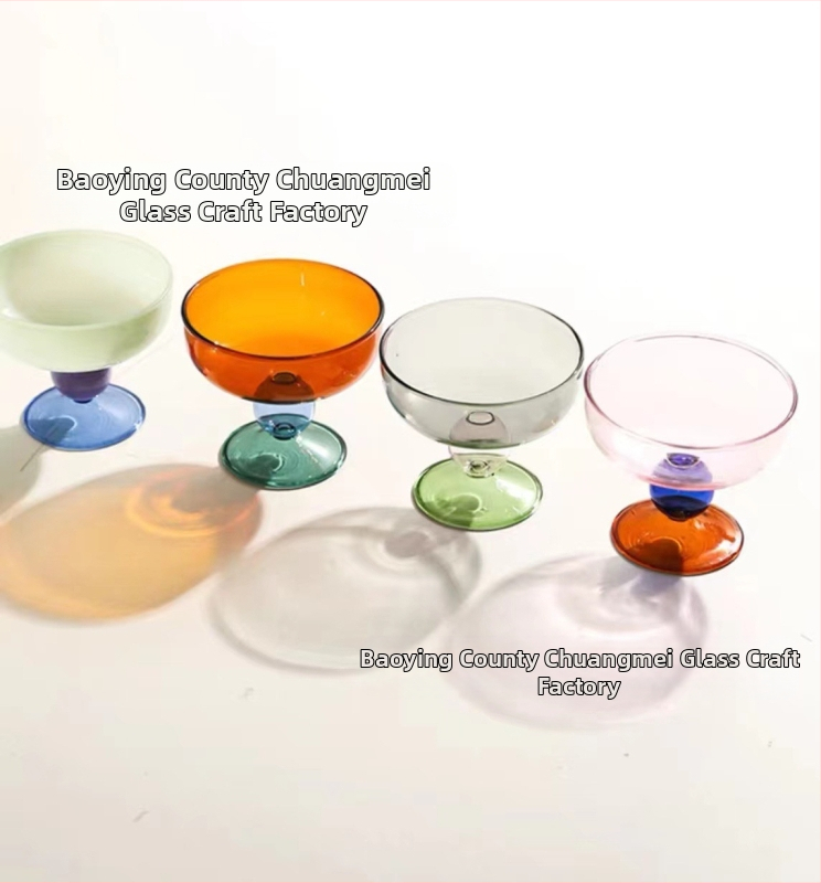Търговия на едро домакинска цветна стъклена десертна купа, плодова чиния, купа за сладолед и салата