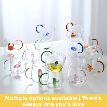 Δημιουργικό τρισδιάστατο ποτήρι ποτού από ζωικό γυαλί με λαβή καλοκαιρινό ποτήρι ποτού σε διάφορα στυλ κινουμένων σχεδίων