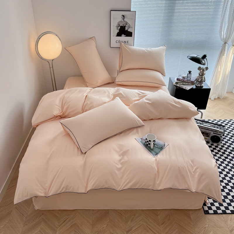 Prekogranična popularna vreća za spavanje s uložnom plahtom visoke gustoće, čista boja, novi set od četiri dijela od opranog pamuka, prilagođen koži - stil s umetnutim užetom - veleprodaja