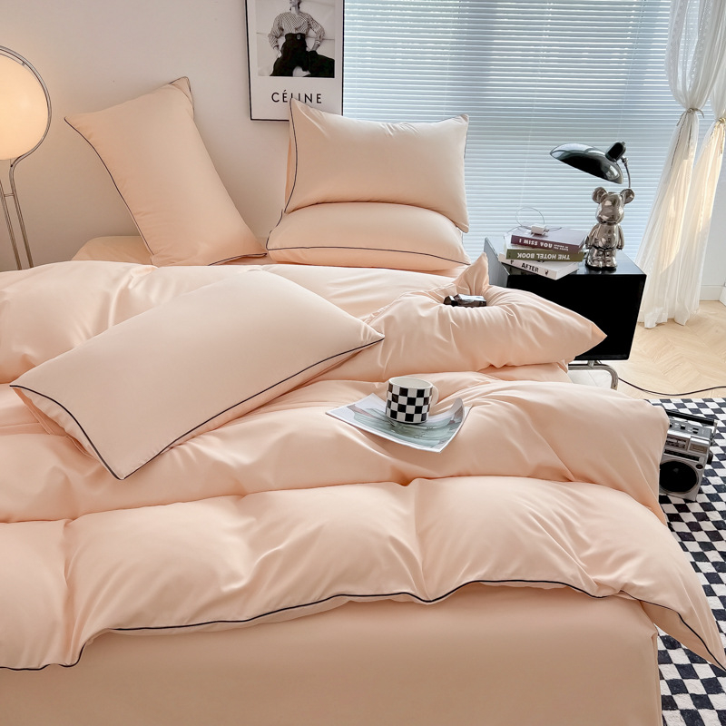 Prekogranična popularna vreća za spavanje s uložnom plahtom visoke gustoće, čista boja, novi set od četiri dijela od opranog pamuka, prilagođen koži - stil s umetnutim užetom - veleprodaja