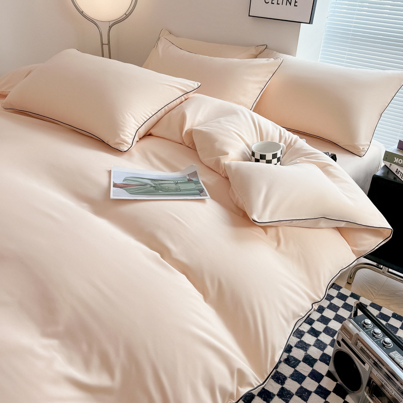 Prekogranična popularna vreća za spavanje s uložnom plahtom visoke gustoće, čista boja, novi set od četiri dijela od opranog pamuka, prilagođen koži - stil s umetnutim užetom - veleprodaja