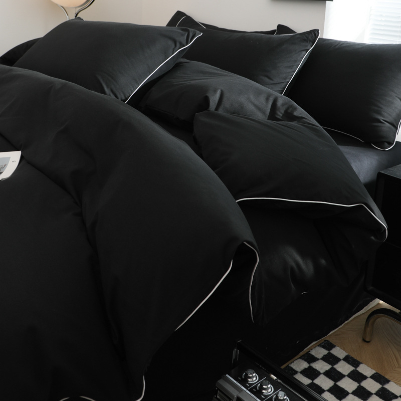 Prekogranična popularna vreća za spavanje s uložnom plahtom visoke gustoće, čista boja, novi set od četiri dijela od opranog pamuka, prilagođen koži - stil s umetnutim užetom - veleprodaja