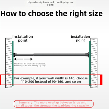 Teleskopinis strypas be gręžimo. Nereikia montuoti drabužių strypo, spintos atramos strypo, miegamojo lango užuolaidų strypo, dušo užuolaidų strypo, durų užuolaidų, spintos atramos strypo.