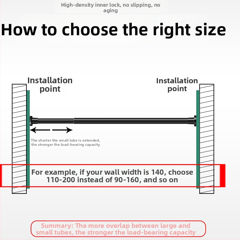 Teleskopinis strypas be gręžimo. Nereikia montuoti drabužių strypo, spintos atramos strypo, miegamojo lango užuolaidų strypo, dušo užuolaidų strypo, durų užuolaidų, spintos atramos strypo.