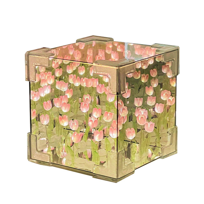 Творческа нощна лампа с кубче на Рубик, лале, ръчно изработена, „Направи си сам“ цветна морска атмосфера, акрилно огледало, стерео орнаменти, подаръци