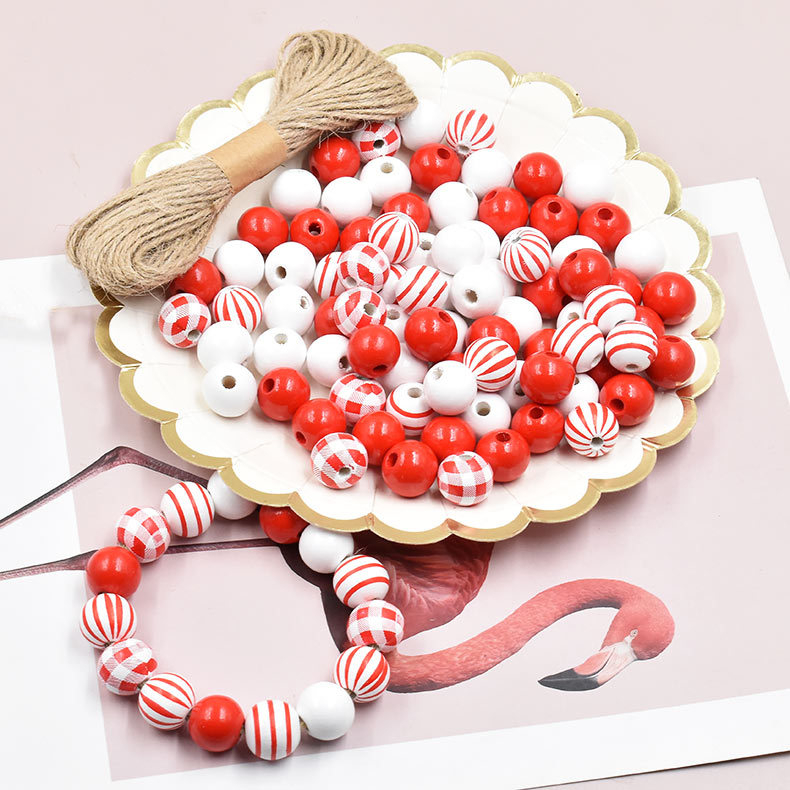 Valentinipäeva roosad helmed, arbuusimuster, puuhelmed, isetehtud kanepiköis, puuhelmed, nöörimaterjal