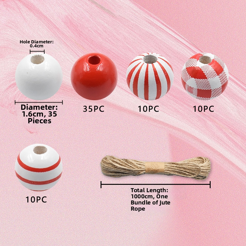Розови мъниста за Свети Валентин, костюм от диня, модел „песъчина кост“, дървени мъниста „Направи си сам“, конопено въже, дървени мъниста, материал за низ
