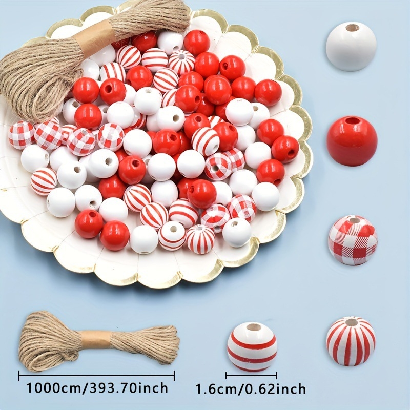 Valentīndienas rozā pērlīšu uzvalks arbūza raksts houndstooth koka pērlītes DIY kaņepju virve koka pērlīšu aukliņas materiāls