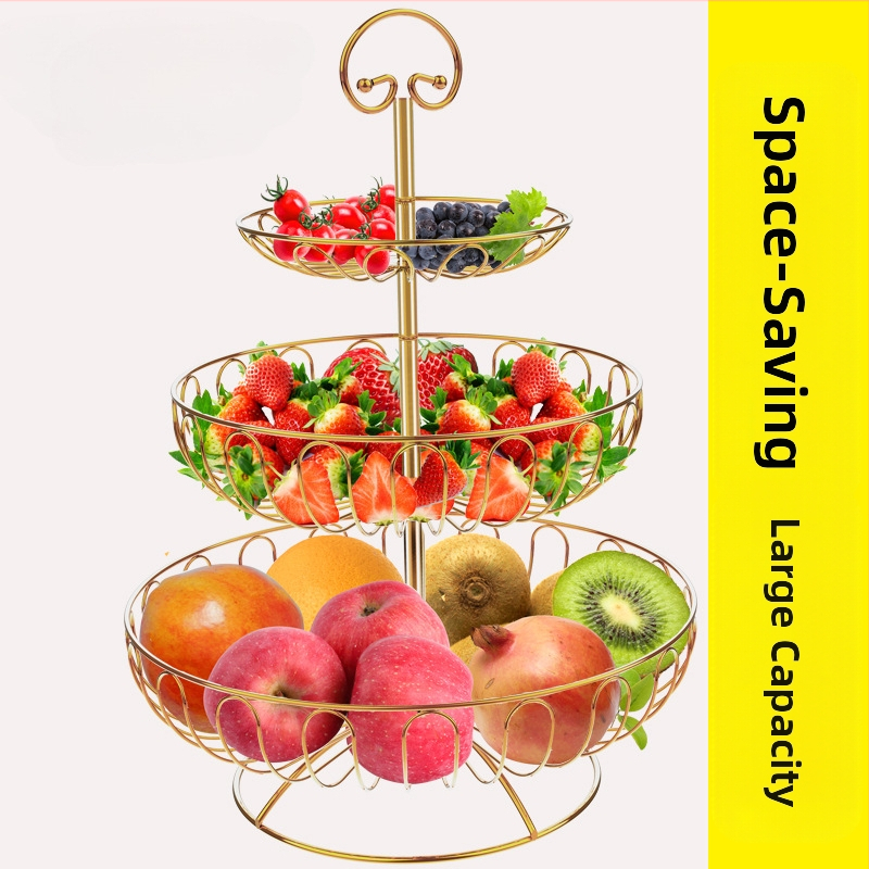 Кошница с плодове на едро, креативна всекидневна, европейски стил, домакинска масичка за кафе, трислойна стойка за закуски, популярна в интернет, голяма многослойна за съхранение