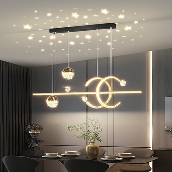 Restorani lühter tähistaevaga topelt C baarilauavalgusti luksuslik põhjamaine disainer söögilaua lühter LED küberkuulsuste projektsioon