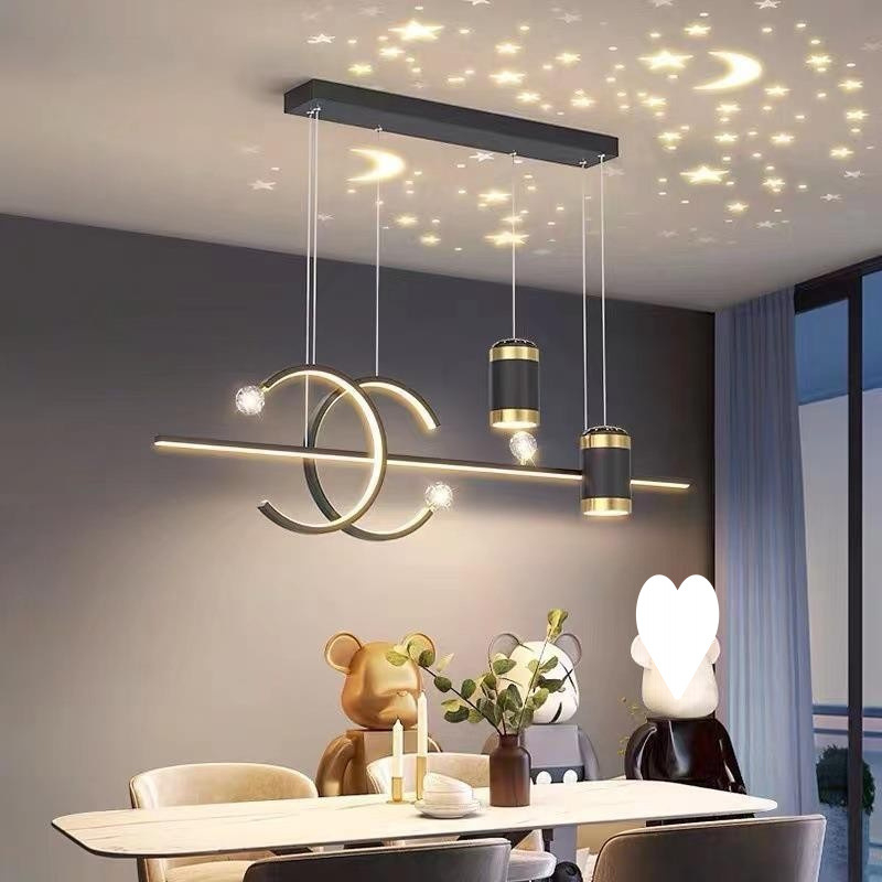 Restorani lühter tähistaevaga topelt C baarilauavalgusti luksuslik põhjamaine disainer söögilaua lühter LED küberkuulsuste projektsioon