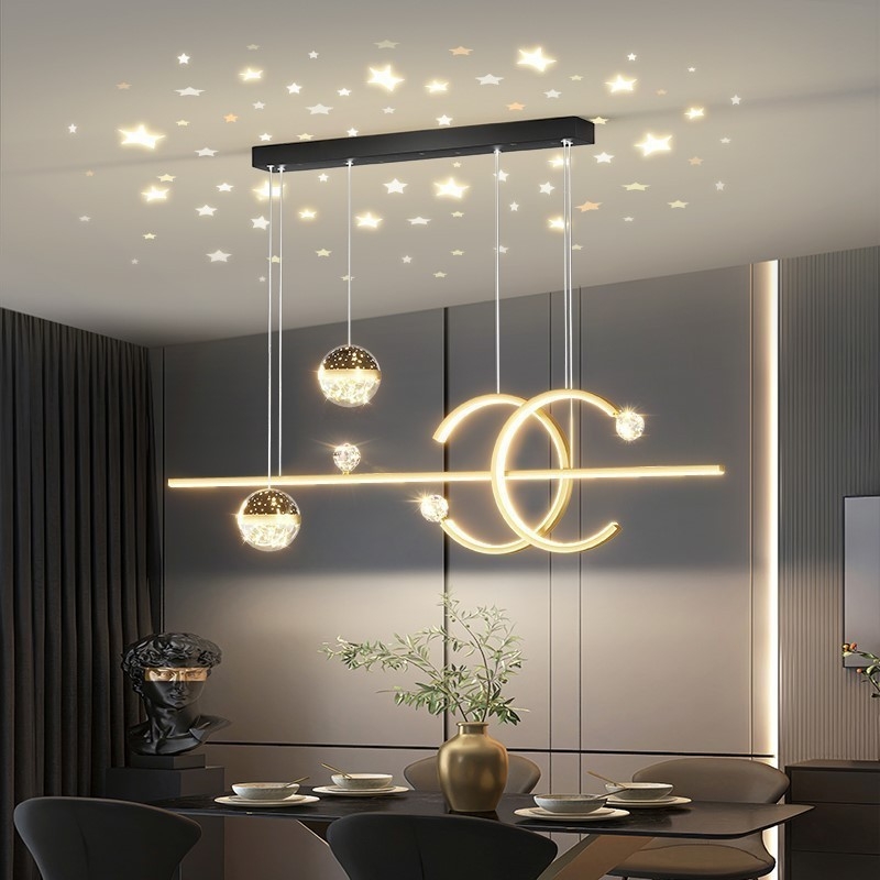 Restorani lühter tähistaevaga topelt C baarilauavalgusti luksuslik põhjamaine disainer söögilaua lühter LED küberkuulsuste projektsioon