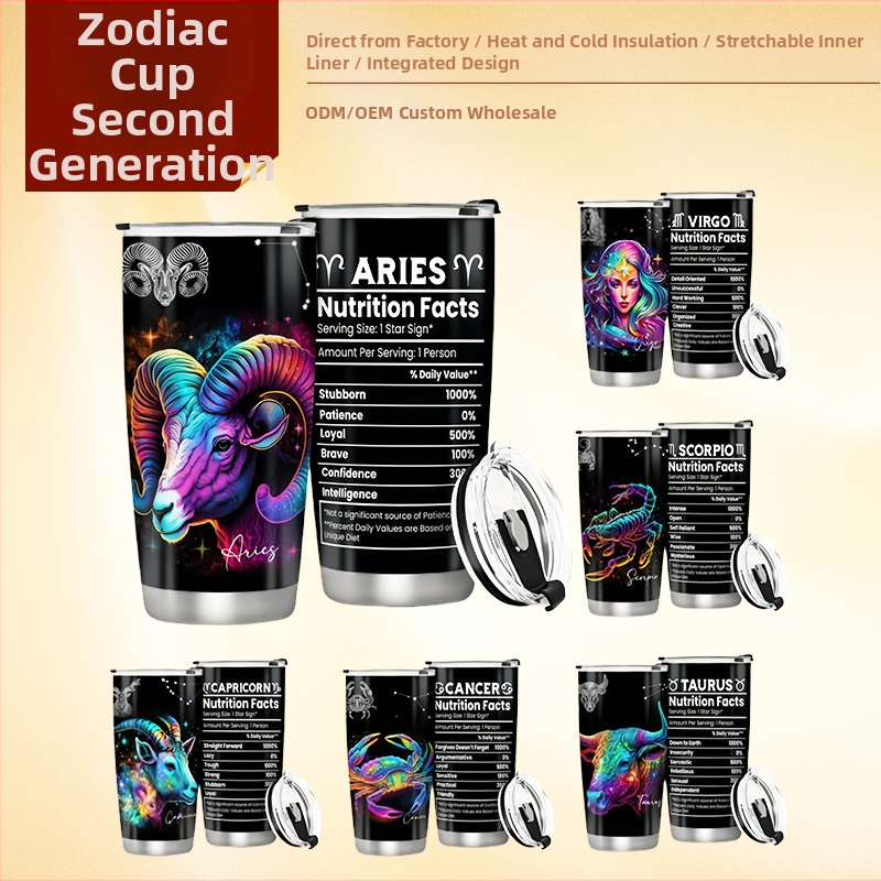 Εργοστάσιο Χονδρικής Xiyin Temu Εξαγωγή Δημοφιλές 12 Constellations 20oz Ποτήρι Αυτοκινήτου Διπλής Επίστρωσης 304 από Ανοξείδωτο Ατσάλι Θερμός