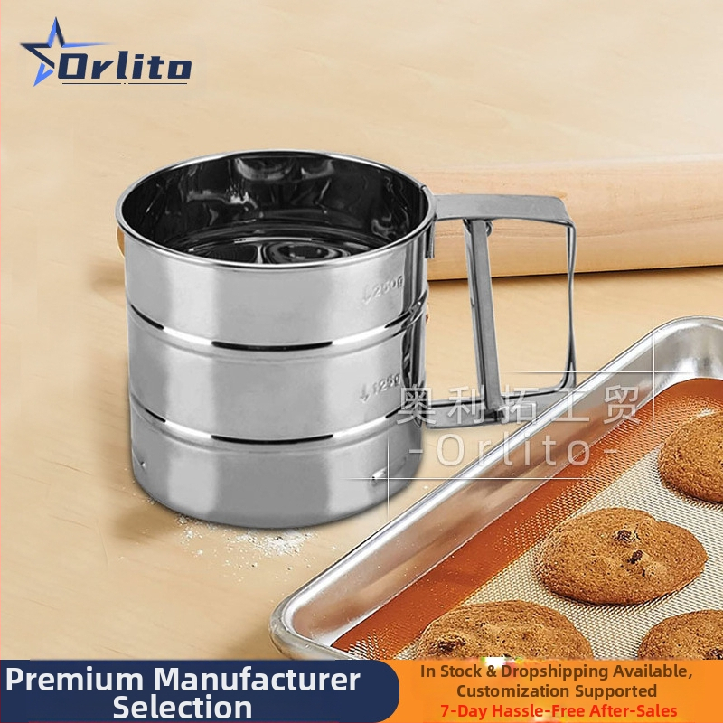 „Factory Spot“ pusiau automatinis rankinis nerūdijančio plieno miltų sietas, itin smulkus cukraus miltelių sietas, kepimo įrankiai