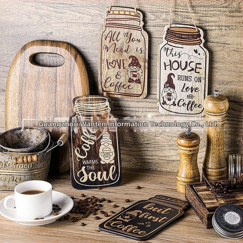 Tarpvalstybinis 2 vintažinio stiliaus klasikinis medinis kavos raidės logotipas namų virtuvės dekoravimui kaimiško stiliaus medinis sąrašas