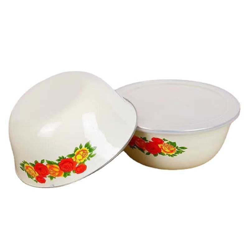 Голяма купа за смесване с капак, емайлирана купа, кутия за съхранение на свежи продукти, купа за инстантни юфка, тенджера, купа за супа, производители на зеленчукови и плодови салати