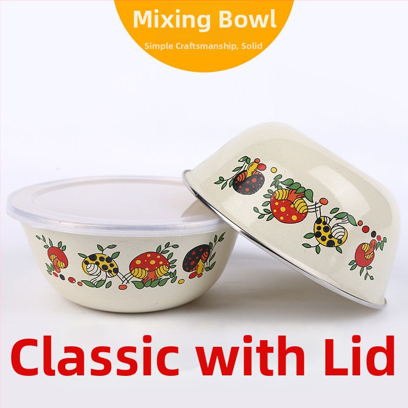 Голяма купа за смесване с капак, емайлирана купа, кутия за съхранение на свежи продукти, купа за инстантни юфка, тенджера, купа за супа, производители на зеленчукови и плодови салати