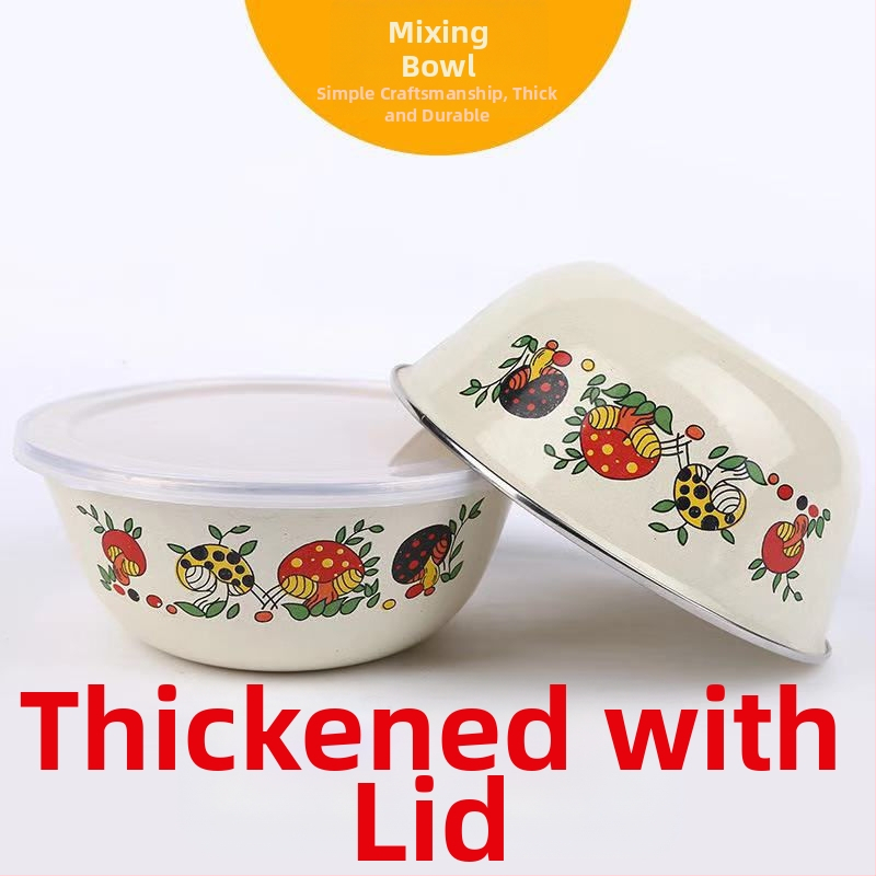 Голяма купа за смесване с капак, емайлирана купа, кутия за съхранение на свежи продукти, купа за инстантни юфка, тенджера, купа за супа, производители на зеленчукови и плодови салати