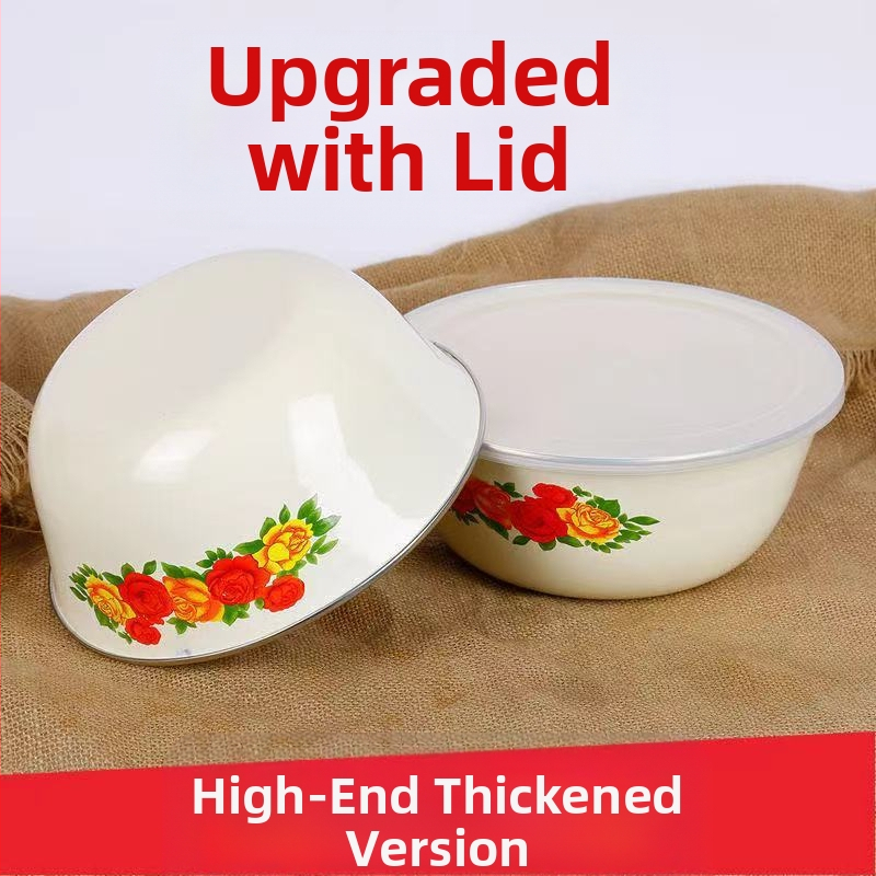 Голяма купа за смесване с капак, емайлирана купа, кутия за съхранение на свежи продукти, купа за инстантни юфка, тенджера, купа за супа, производители на зеленчукови и плодови салати