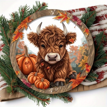 Explozii transfrontaliere Decorare interioară Ziua Recunoștinței Dovleac de vite Highland Logo rotund din lemn Brand decorativ creativ