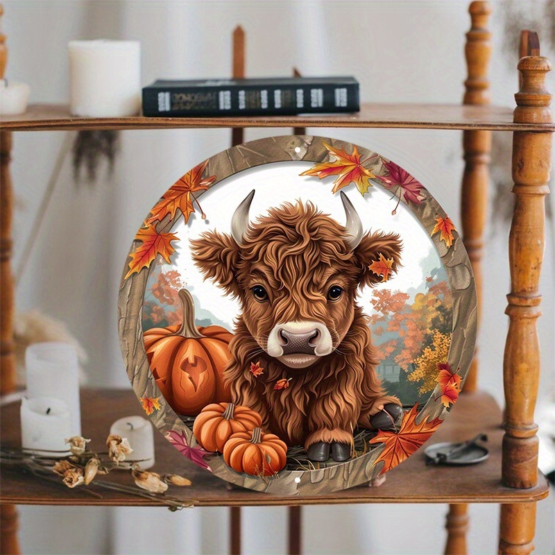 Explozii transfrontaliere Decorare interioară Ziua Recunoștinței Dovleac de vite Highland Logo rotund din lemn Brand decorativ creativ