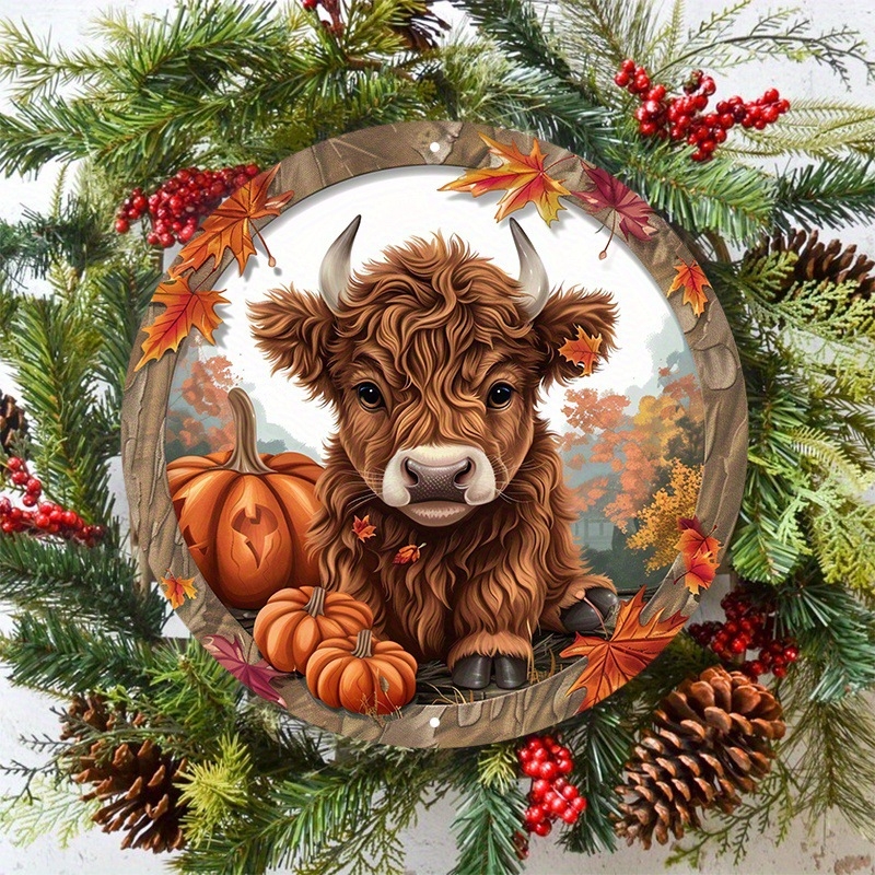 Explozii transfrontaliere Decorare interioară Ziua Recunoștinței Dovleac de vite Highland Logo rotund din lemn Brand decorativ creativ