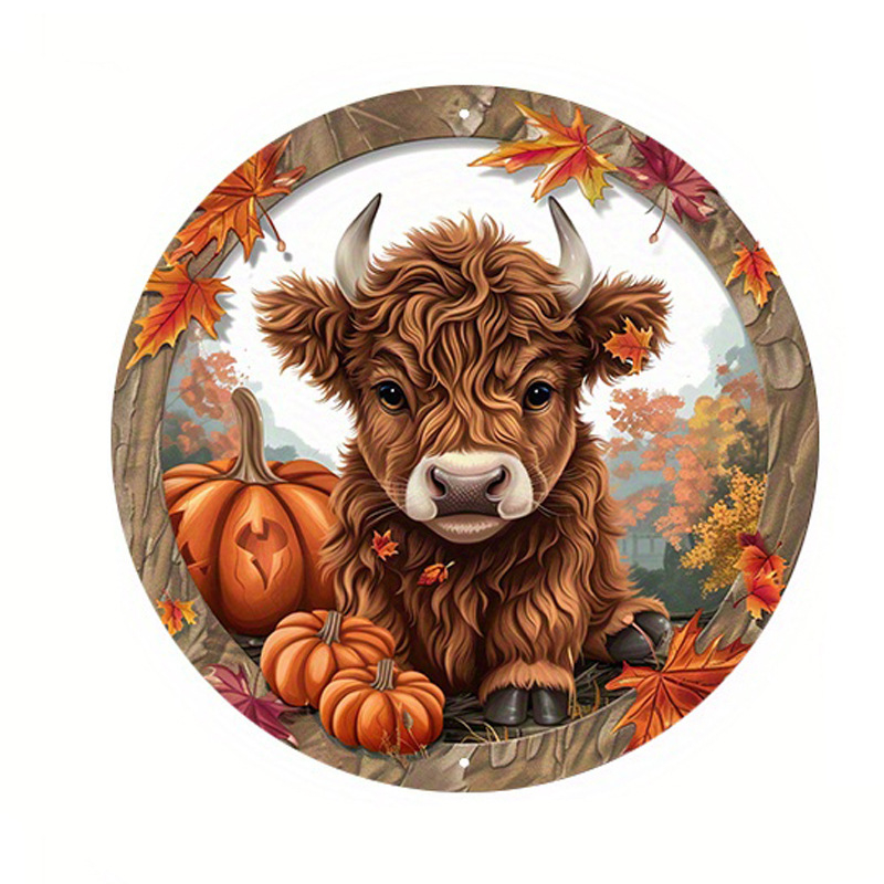 Explozii transfrontaliere Decorare interioară Ziua Recunoștinței Dovleac de vite Highland Logo rotund din lemn Brand decorativ creativ