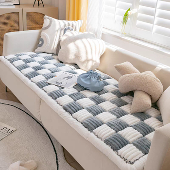 Удебелена възглавница за диван с пара, зимна плюшена неплъзгаща се кожена възглавница за диван с прав ред, семпла модерна карирана възглавница, износ